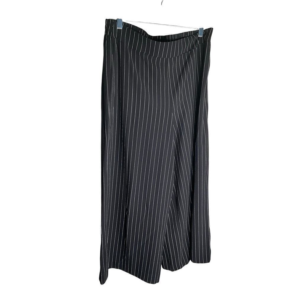 Adrianna Papell Palazzo Pants Pinstripe Wide Leg Pull-On Black Womens Large